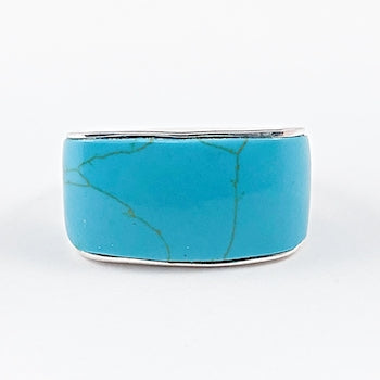 Nice Wide Turquoise Rectangle Style Silver Ring