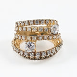 Unique Multi Row Irregular Style Open CZ Gold Tone Silver Ring