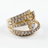 Unique Multi Row Irregular Style Open CZ Gold Tone Silver Ring