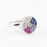 Elegant Round Disc Multi Color Baguette CZ Silver Ring