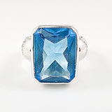 Beautiful Rectangle Bezel Single Center Aquamarine CZ Silver Ring