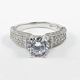 Elegant Solitaire Style Center CZ Pave Band Silver Ring