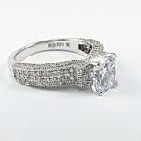 Elegant Solitaire Style Center CZ Pave Band Silver Ring