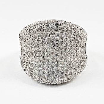 Beautiful Large Curved Irregular Micro Pave CZ Silver Ring