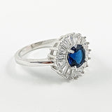 Elegant Round Disc Baguette CZ Frame Center Sapphire Silver Ring