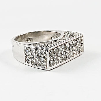 Elegant Rectangle Shape Micro CZ Silver Ring