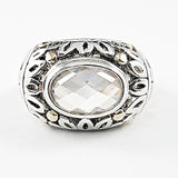 Unique Filigree Textured Center Oval CZ Silver Ring