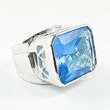 Beautiful Large Rectangle Center Aquamarine CZ Silver Ring