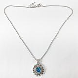 Nice Round Disc Aquamarine CZ Pendant Brass Necklace