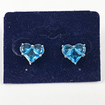 Beautiful Heart Shape Light Blue CZ Stud Brass Earrings