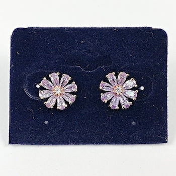 Beautiful Violet Purple CZ Floral Design Brass Earrings