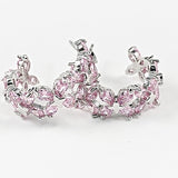 Beautiful Open Two Row Pink CZ Cuff Hoop Brass Earrings