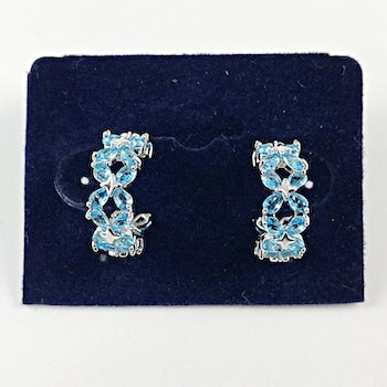 Beautiful Open Two Row Light Blue CZ Cuff Hoop Brass Earrings