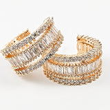 Beautiful Multi Row CZ Cuff Hoop Gold Tone Brass Earrings