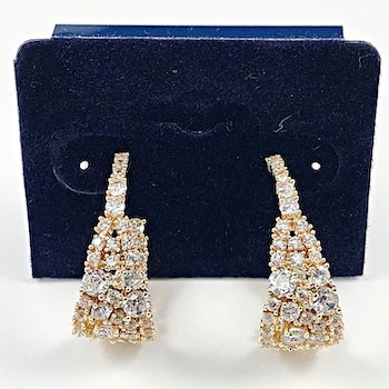 Beautiful Drop Curve Mix CZ Setting Gold Tone Stud Brass Earrings