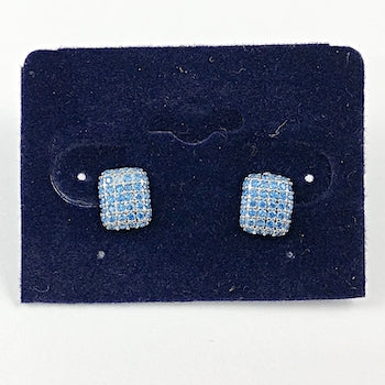 Beautiful Rectangle Shape Light Blue CZ Brass Earrings