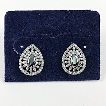 Elegant Black CZ Pear Drop Stud Brass Earrings