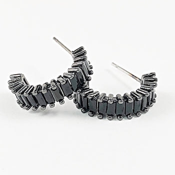 Beautiful Black CZ Cuff Hoop Brass Earrings