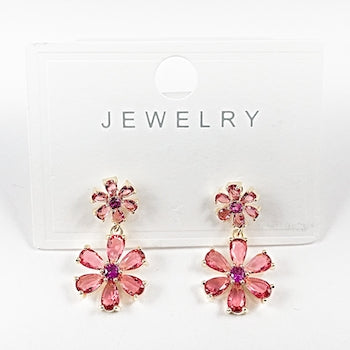 Beautiful Pink CZ Floral Dangle Brass Earrings