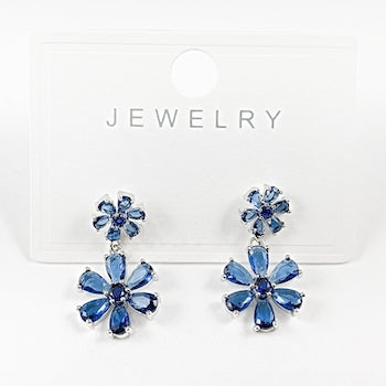 Beautiful Sapphire CZ Floral Dangle Brass Earrings