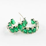 Elegant Green Emerald CZ Hoop Brass Earrings