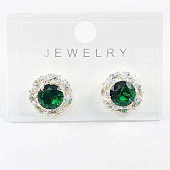 Elegant double row round green color cz design brass earrings