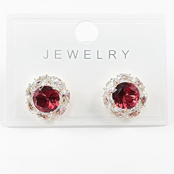 Elegant double row round ruby color cz design gold tone brass earrings