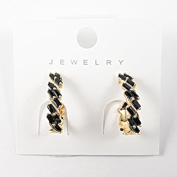 Unique black cz design gold tone latch back brass earrings