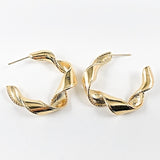 Nice twisted shiny metallic design gold tone hoop steel earrings