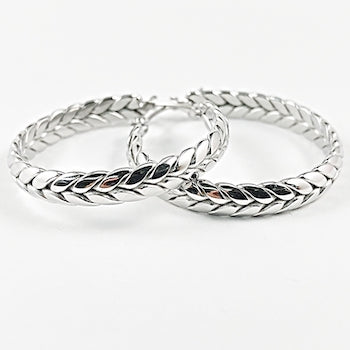 Nice weave textured shiny metallic design hoop steel earrings