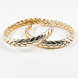 Nice weave textured shiny metallic design gold tone hoop steel earrings