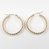 Nice weave textured shiny metallic design gold tone hoop steel earrings