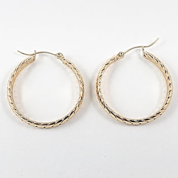 Nice weave textured shiny metallic design gold tone hoop steel earrings