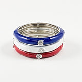 Unique red white and blue set of 3 enamel silver rings