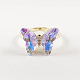 Elegant purple color cz butterfly gold tone silver ring