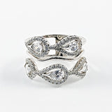 Beautiful Pear Shaped Halo CZ Two Row Open Silver Ring