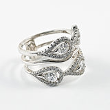 Beautiful Pear Shaped Halo CZ Two Row Open Silver Ring