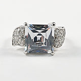 Beautiful Square Solitaire Style CZ Silver Ring