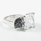 Beautiful Square Solitaire Style Black CZ Silver Ring