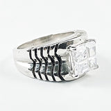 Elegant Center Square Cut Layered Band Silver Ring