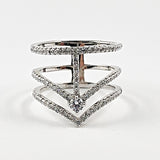 Unique Open Multi Row Thin Micro CZ Silver Ring