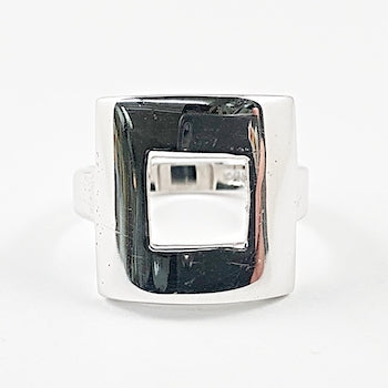 Beautiful Shiny Metallic Rectangle Layered Center Silver Ring