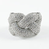 Fancy Micro Pave Thick Interlock Link Silver Ring