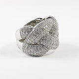 Fancy Micro Pave Thick Interlock Link Silver Ring