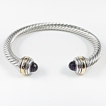 Cable wire black cz duo ends brass cuff bangle