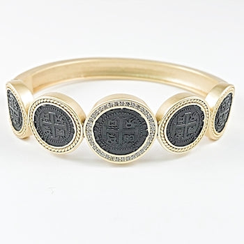 Multi vintage coin gold tone brush matte brass bracelet