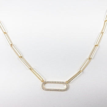 Elegant paper clip chain oval gold tone silver necklace