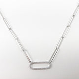 Elegant paper clip chain oval silver necklace