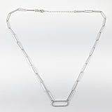 Elegant paper clip chain oval silver necklace