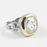 Square center clear stone two tone brass ring